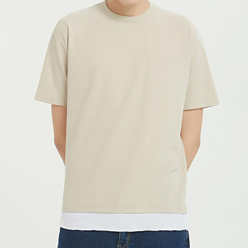 Boysnextdoor 杏色假兩件口袋T-shirt